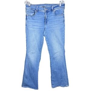 American Eagle Kick Boot Jeans Womens 8 Short Light Wash Flare Stretch Classic
